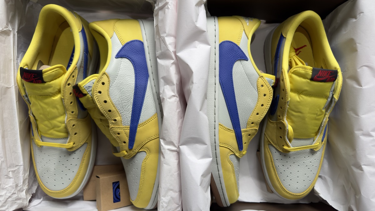 Travis Scott x Air Jordan 1 Retro Low OG SP “Elkins/Canary Yellow” (LN5 A1 batch) photo review