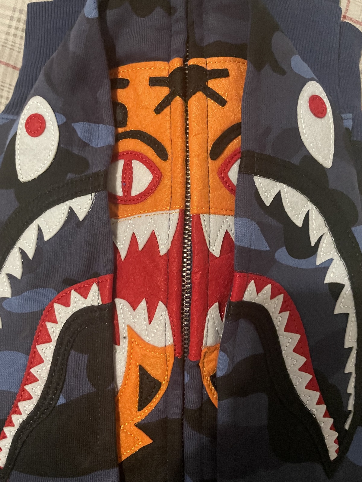 BAPE co-branded tiger head shark gray and pink double hoodie photo review