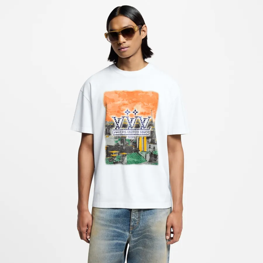 LV EMBELLISHED GRAPHIC COTTON T-SHIRT