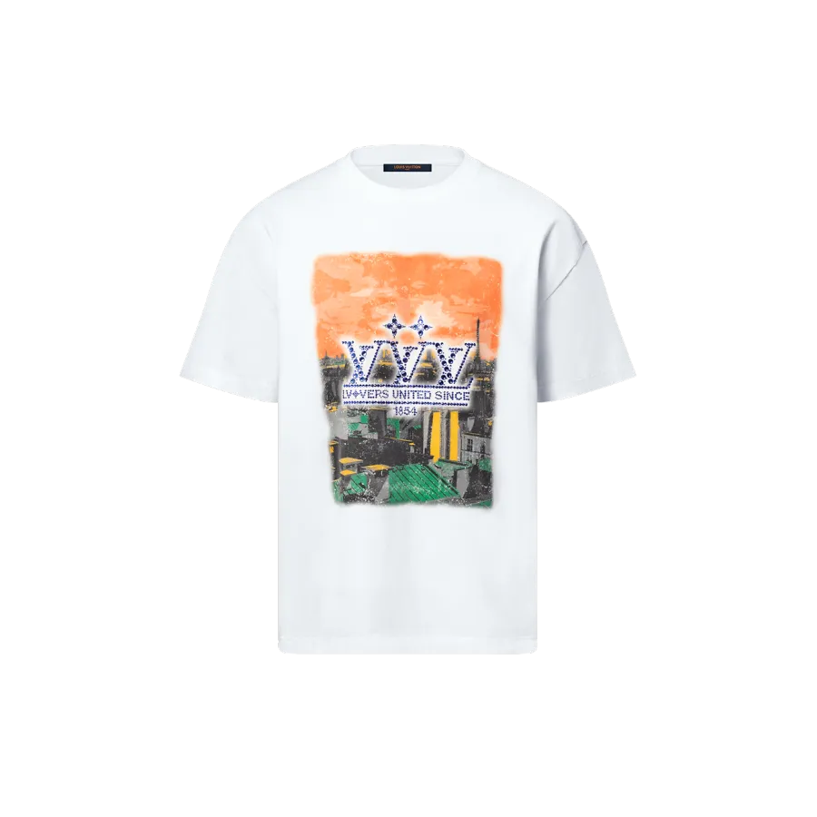 LV EMBELLISHED GRAPHIC COTTON T-SHIRT
