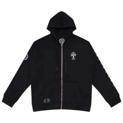 CHROME HEARTS BLACK WHITE ZIP UP HOODIE S-3