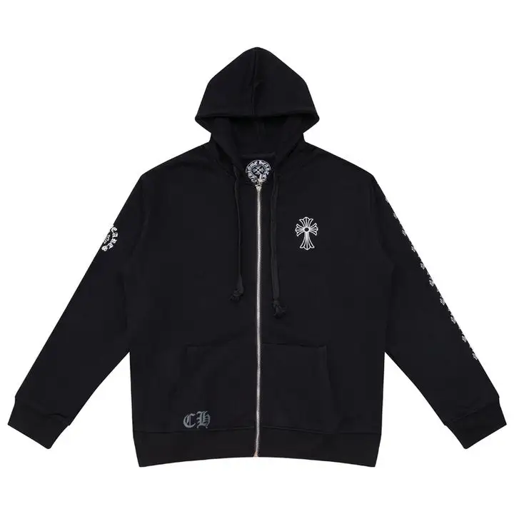 CHROME HEARTS BLACK WHITE ZIP UP HOODIE S-3
