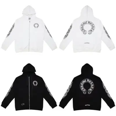 CHROME HEARTS BLACK WHITE ZIP UP HOODIE