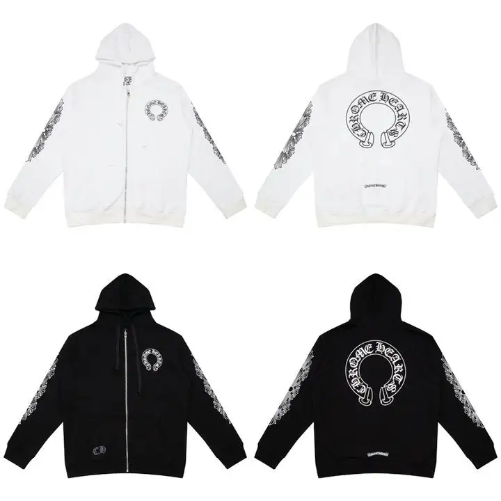 CHROME HEARTS BLACK WHITE ZIP UP HOODIE