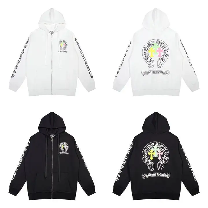 CHROME HEARTS BLACK WHITE ZIP UP HOODIE S-5