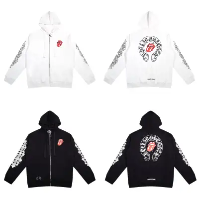 CHROME HEARTS BLACK WHITE ZIP UP HOODIE A-1