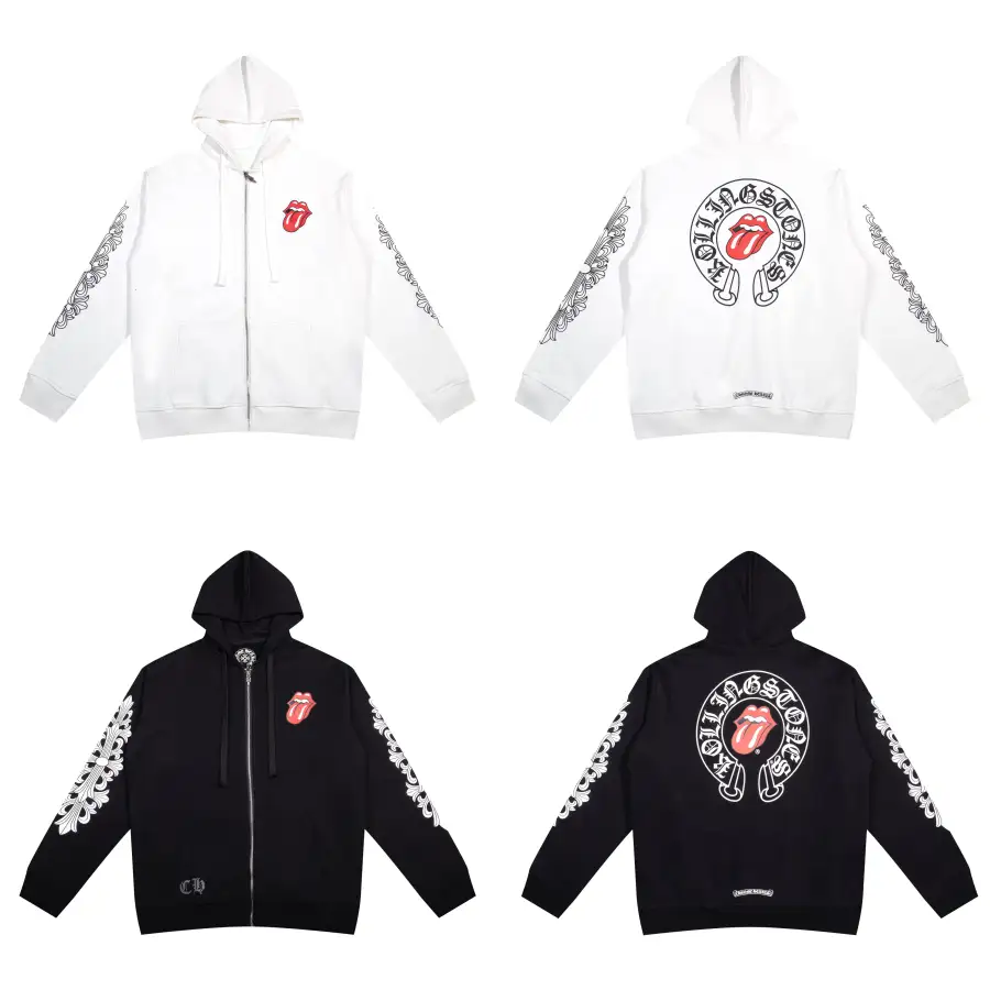 CHROME HEARTS BLACK WHITE ZIP UP HOODIE A-1