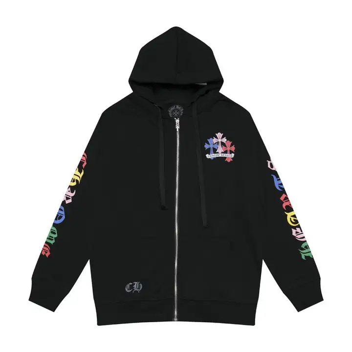 CHROME HEARTS BLACK WHITE ZIP UP HOODIE S-1