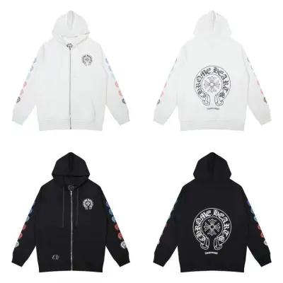 CHROME HEARTS BLACK WHITE ZIP UP HOODIE A-2