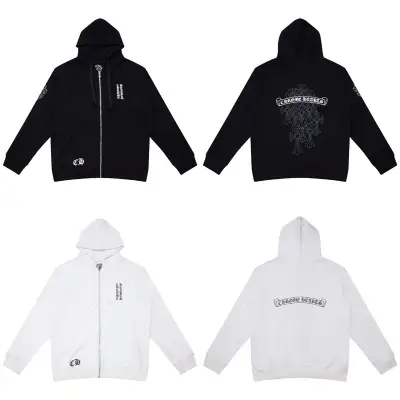 CHROME HEARTS BLACK WHITE ZIP UP HOODIE S-9