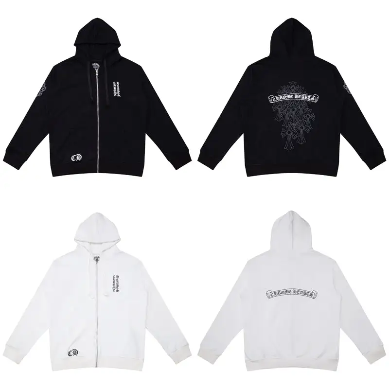 CHROME HEARTS BLACK WHITE ZIP UP HOODIE S-9