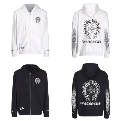 CHROME HEARTS BLACK WHITE ZIP UP HOODIE S-4