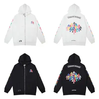 CHROME HEARTS BLACK WHITE ZIP UP HOODIE S-2