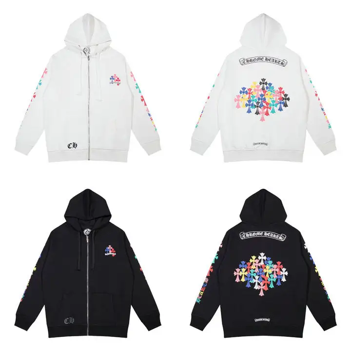 CHROME HEARTS BLACK WHITE ZIP UP HOODIE S-2