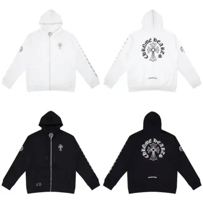 CHROME HEARTS BLACK WHITE ZIP UP HOODIE S-3
