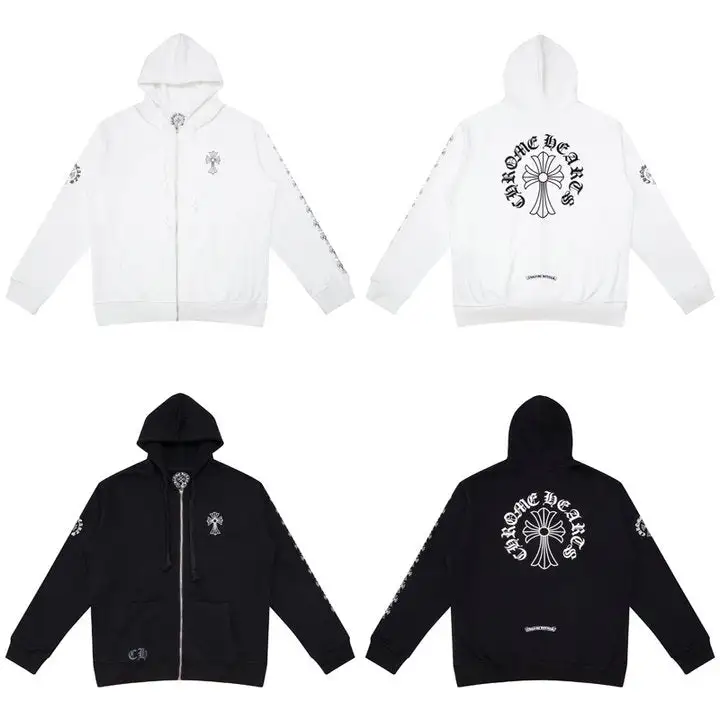 CHROME HEARTS BLACK WHITE ZIP UP HOODIE S-3
