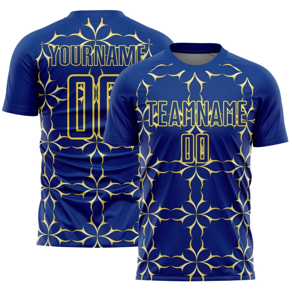Yellow Sublimation Royal Pattern Soccer Jersey Uniform Damask Custom