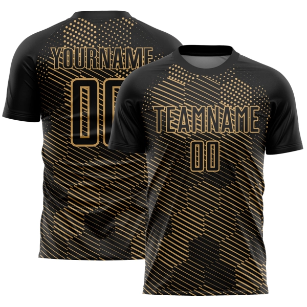 Hexagon Abstract Custom Uniform Soccer Gold Black Old Jersey Sublimation
