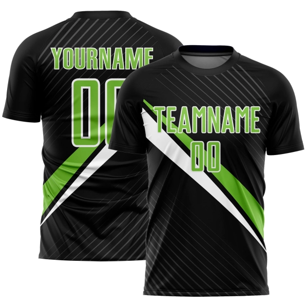 Black Soccer Uniform Neon Custom Lines Diagonal Green-White Jersey Sublimation